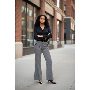 Sailor Wide Leg Pants Womens 12 Black White Stripe High Waist Button Excellent